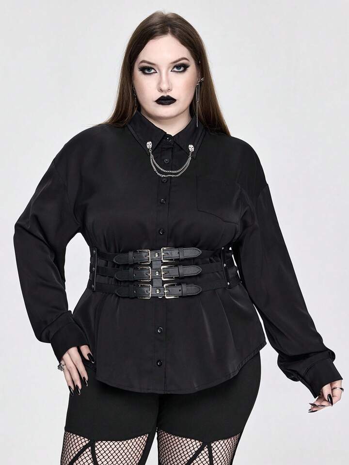 Dark Gothic Palace Style Metal Chain Loose Fit Plus Size Top, Plus Size Shirt