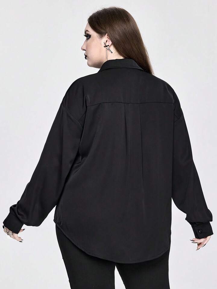 Dark Gothic Palace Style Metal Chain Loose Fit Plus Size Top, Plus Size Shirt