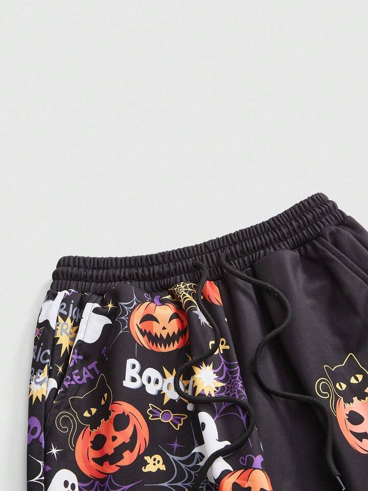 2pcs/Set Halloween Pumpkin & Ghost Print Tank Top & Sweatpants