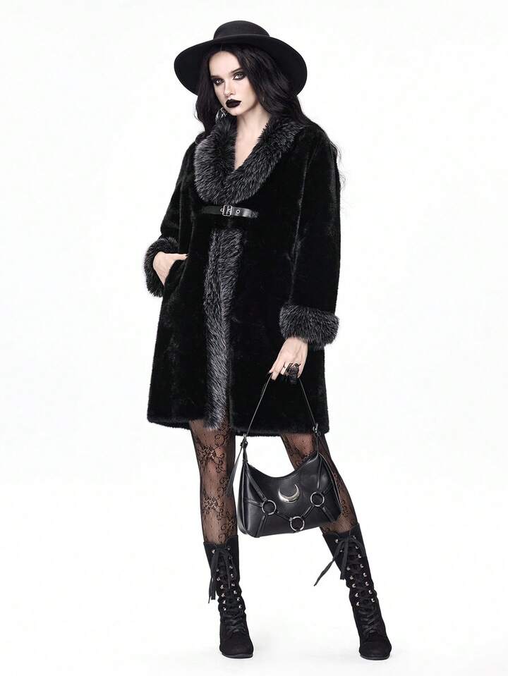 Women's Autumn/Winter Long Sleeve Button Design Faux Fur Fashion Jacket