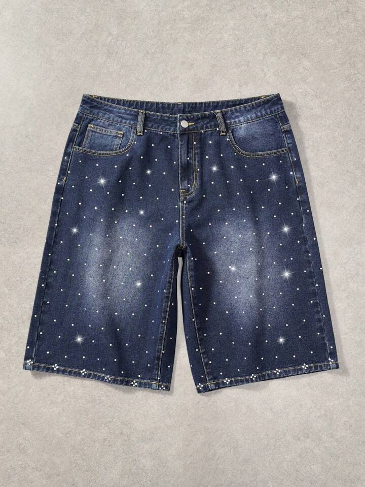 Men's Summer Casual Fashion Street Daily Commute Rhinestone Embellished Loose Denim Shorts