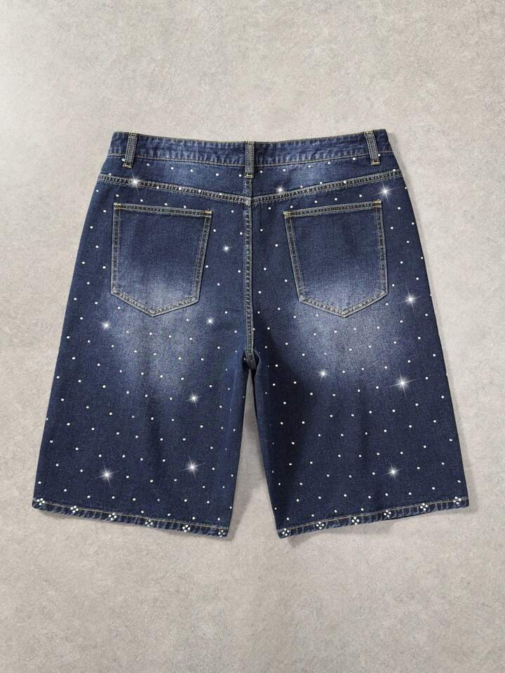Men's Summer Casual Fashion Street Daily Commute Rhinestone Embellished Loose Denim Shorts