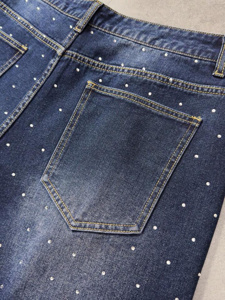 Men's Summer Casual Fashion Street Daily Commute Rhinestone Embellished Loose Denim Shorts