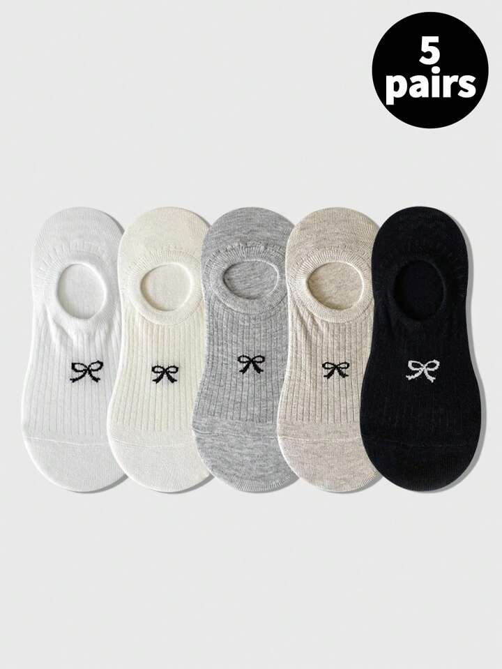 5 Pairs/Set Ladies' Invisible Socks In Solid Colors, Perfect For Spring And Summer Styles, Cute And Comfortable Casual Short Socks