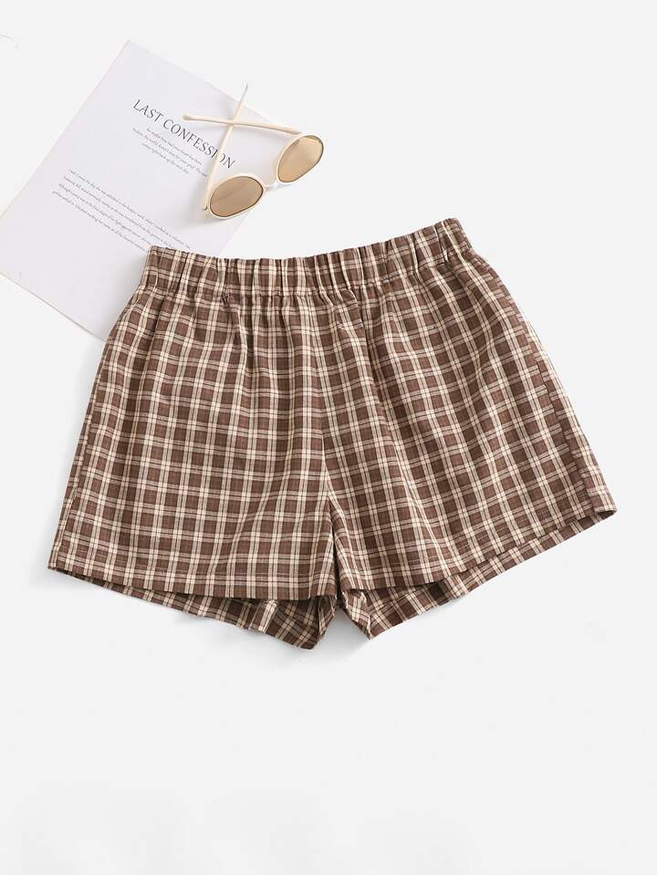 Plus Plaid Print Shorts, Summer