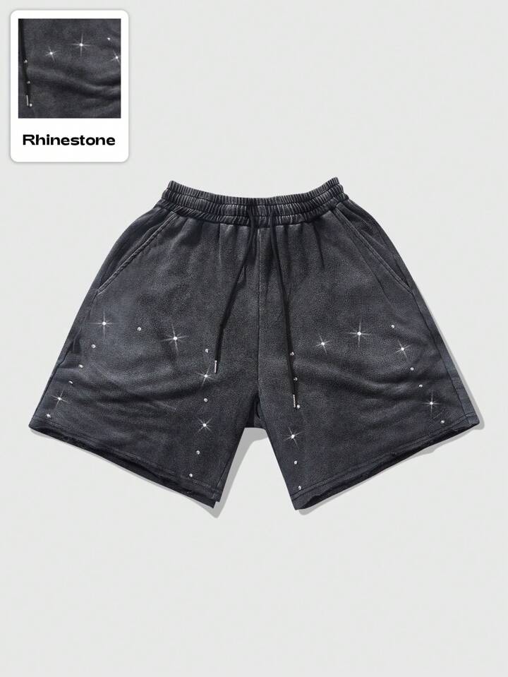 Men's Street Life Vintage Distressed American Street Style Rhinestone Decorated Shorts