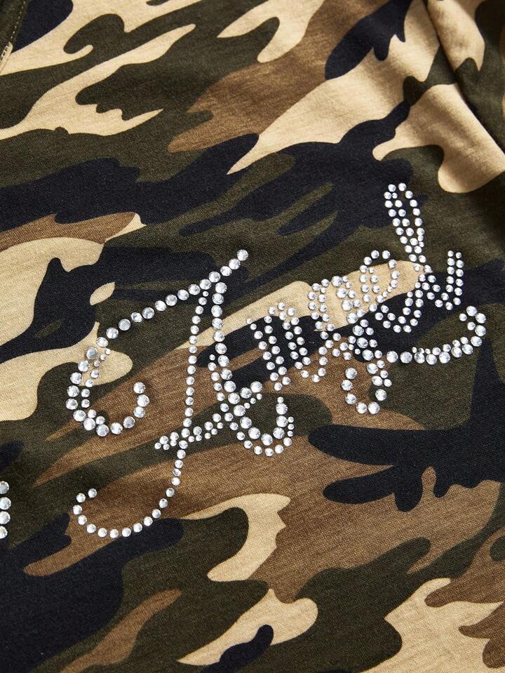 Grunge Punk Gothic Punk Wing Camo Printed Rhinestone Oblique Shoulder Loose T-Shirt For Women 3 Grunge Punk Gothic Punk Wing Camo Printed Rhinestone Oblique Shoulder Loose T-Shirt For Women