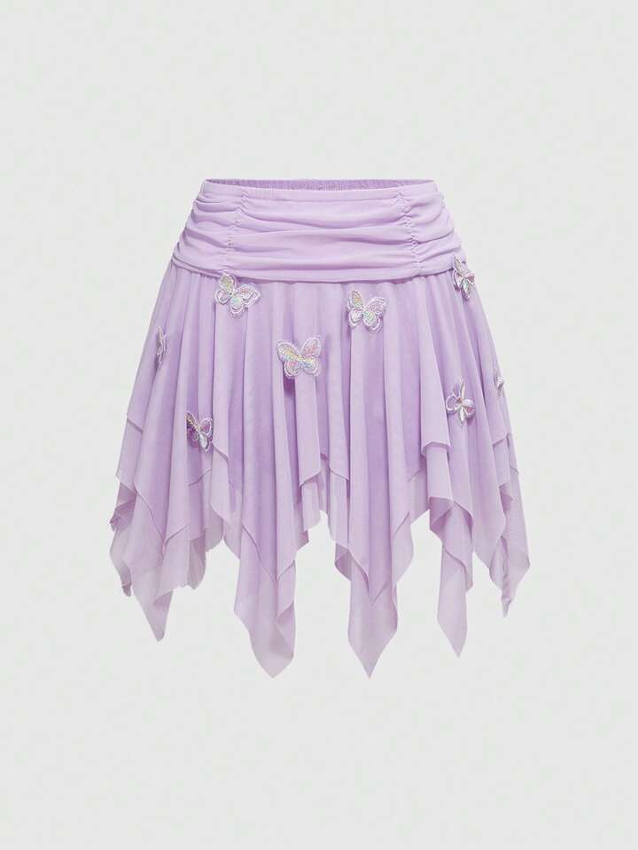 Asymmetric Tulle 3D Bow Decor Women Skirt