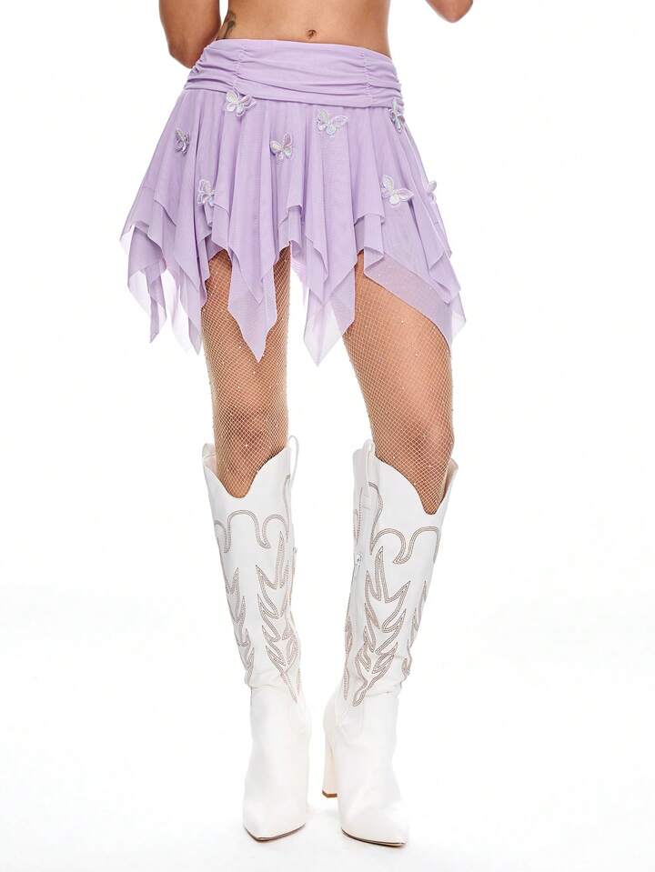 Asymmetric Tulle 3D Bow Decor Women Skirt