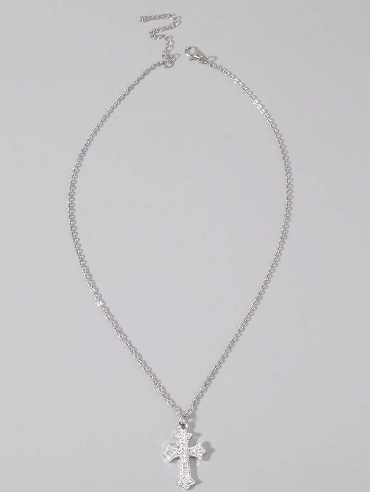 1pc Gothic Luxury Cross Pendant Necklace With Rhinestones, Holiday Party Gift, Halloween
