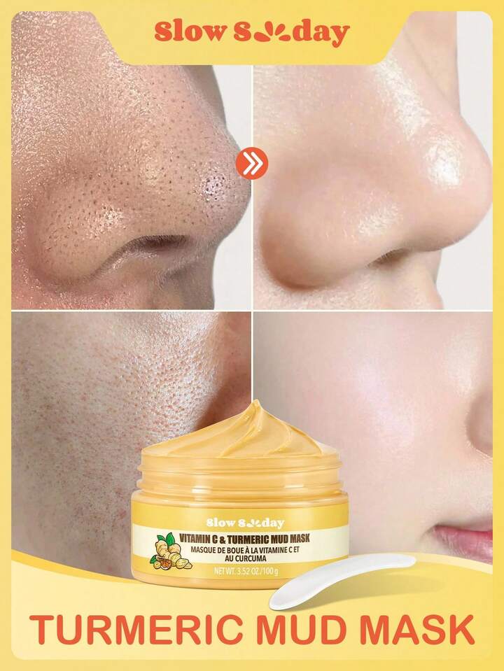 SlowSunday Vitamin C & Turmeric Mud Mask, Mud Mask, Vitamin C & Turmeric, Mud Mask Skincare, Pore Cleansing, Skin Care, Oil Control And Unclog Pores To Reveal Smoother, Brighter-Looking Skin, K Beauty, For Valentine's Day, Valentines Gift, Valentines Day Gift, Ideal For Party