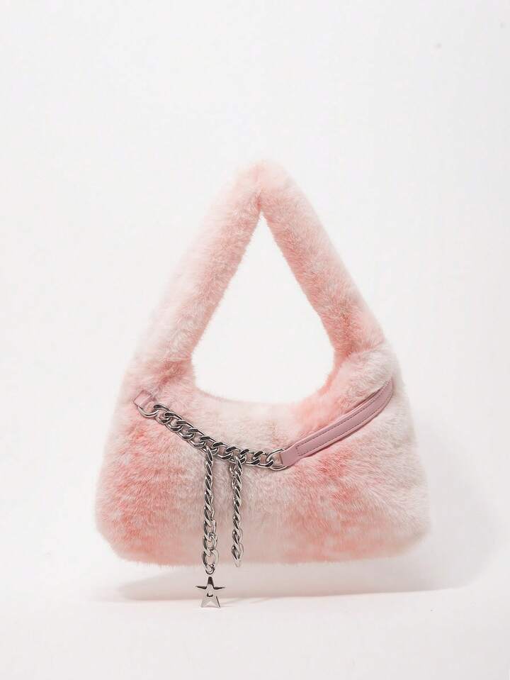 Grunge Punk 2000s Style Women Shoulder Bags,Punk  Rivet Biker Bags,Fur Purse ,Autumn & Winter Wallets, Hobo Handbag(Random Pattern)