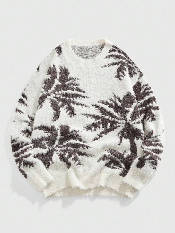 Casual Men's Mountaineering Jacquard Knit Crew Neck Long Sleeve Sweater, Fall Winter