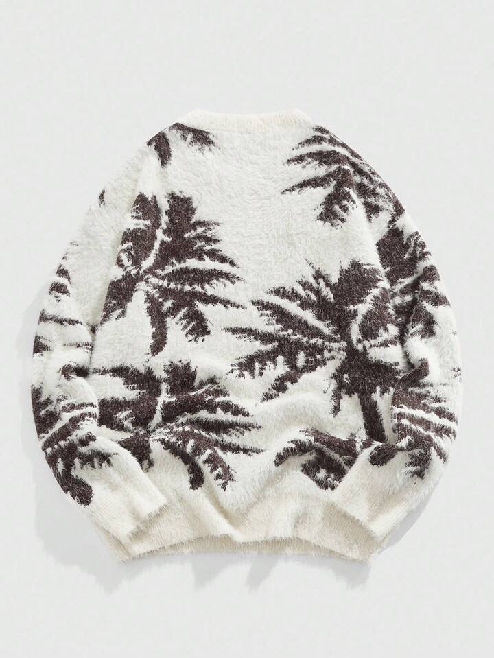 Casual Men's Mountaineering Jacquard Knit Crew Neck Long Sleeve Sweater, Fall Winter