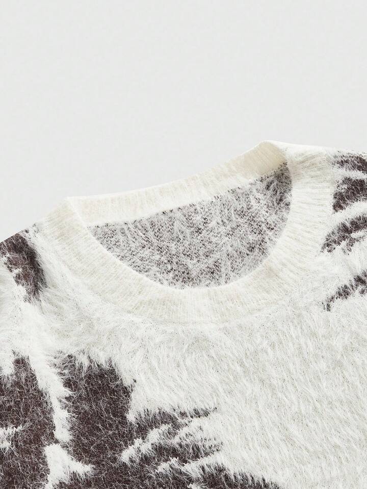Casual Men's Mountaineering Jacquard Knit Crew Neck Long Sleeve Sweater, Fall Winter