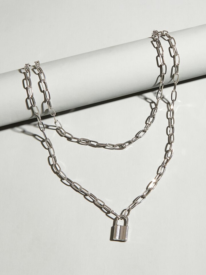 Guys Lock Layered Necklace