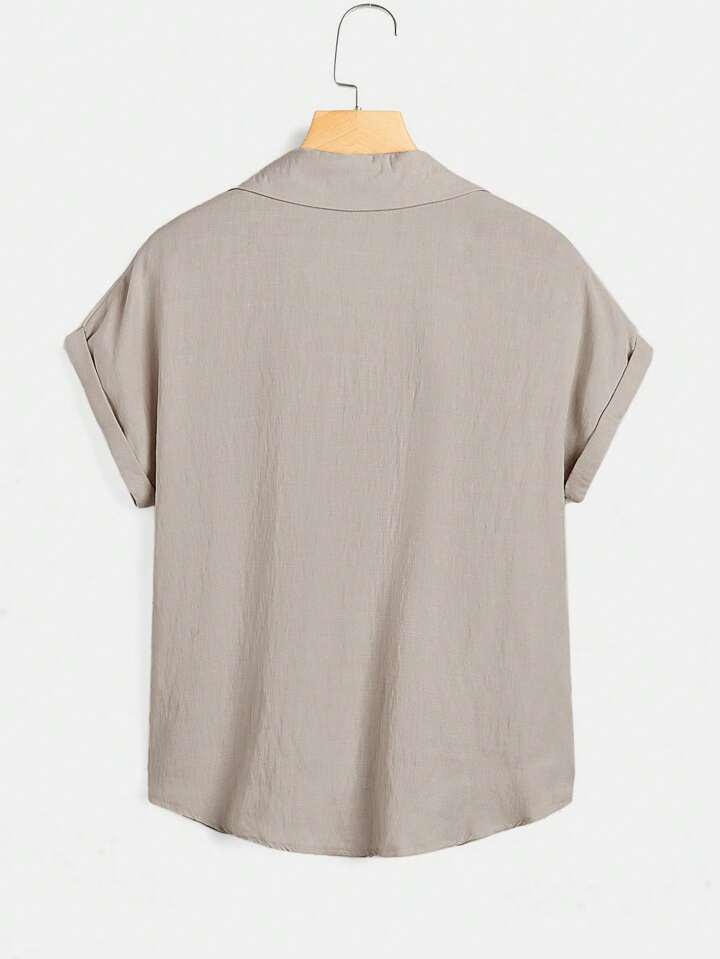 Women's Light Khaki Batwing Short Sleeve Casual Loose Shirt, School 2 Women's Light Khaki Batwing Short Sleeve Casual Loose Shirt, School