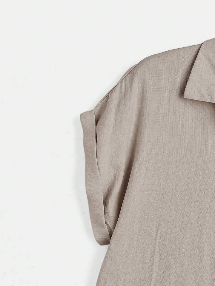 Women's Light Khaki Batwing Short Sleeve Casual Loose Shirt, School 3 Women's Light Khaki Batwing Short Sleeve Casual Loose Shirt, School