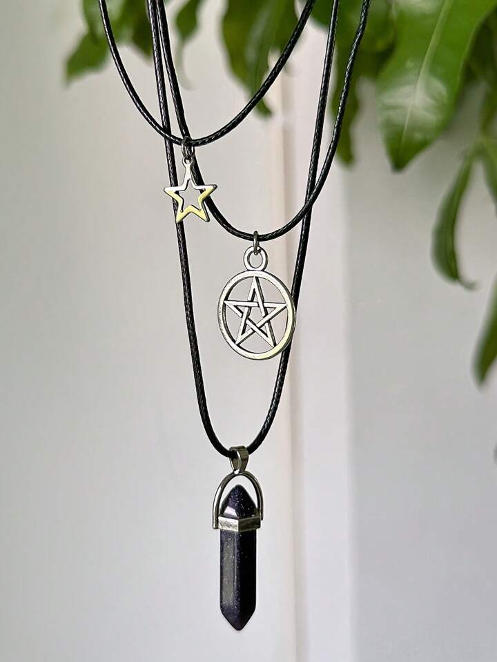 Fairycore 3pcs Fashion Star & Geometric Charm Necklace For Women For Daily Decoration