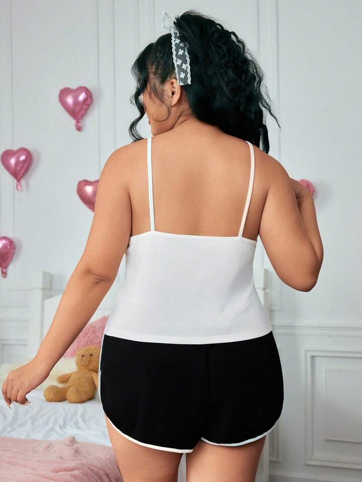 Plus Size Casual Summer Tank Top And Shorts Pajama Set