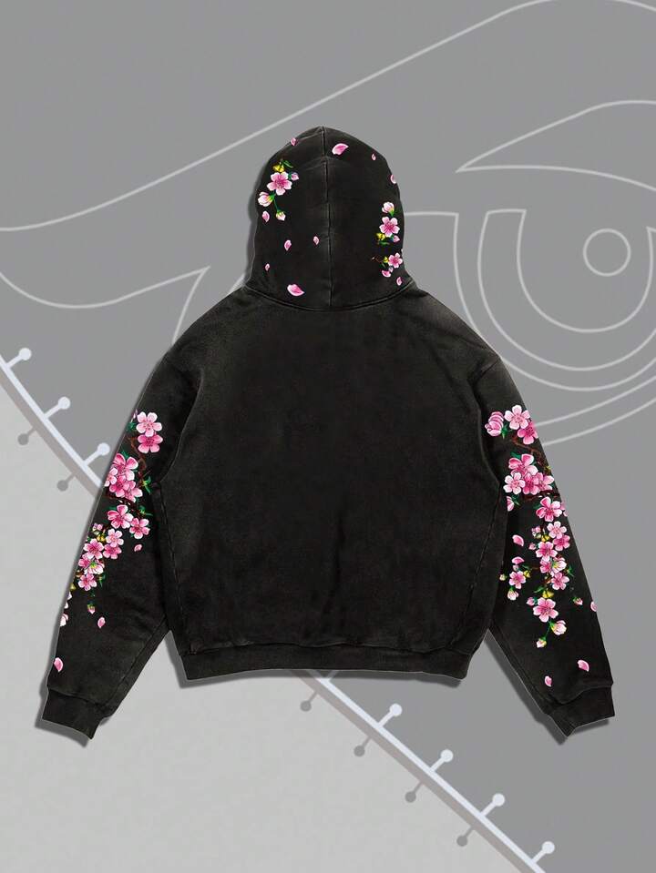 Black Jack X ROMWE Men's Black Cartoon Figure Graphic Hoodie, Suitable For Everyday Wear, Fall