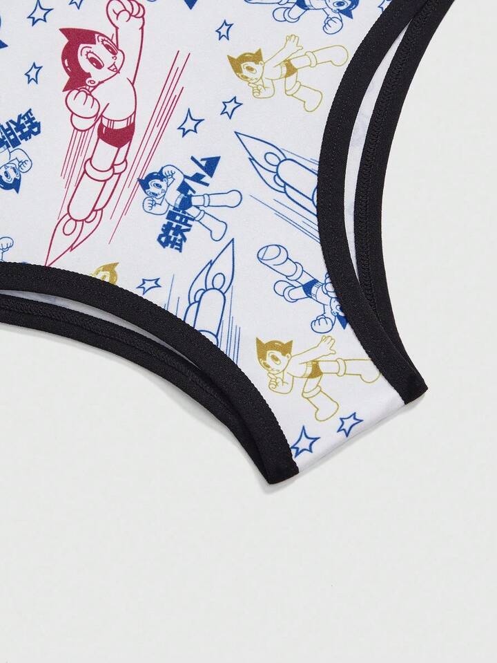 Astro Boy X ROMWE 3pcs Women's Funny Cartoon Pattern & Letter Jacquard Briefs