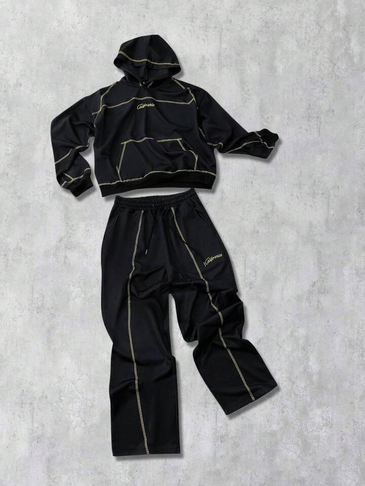 2pcs Men's Hooded Sweatshirt Set With Sweatpants, Suitable For Casual Wear In Autumn/Winter