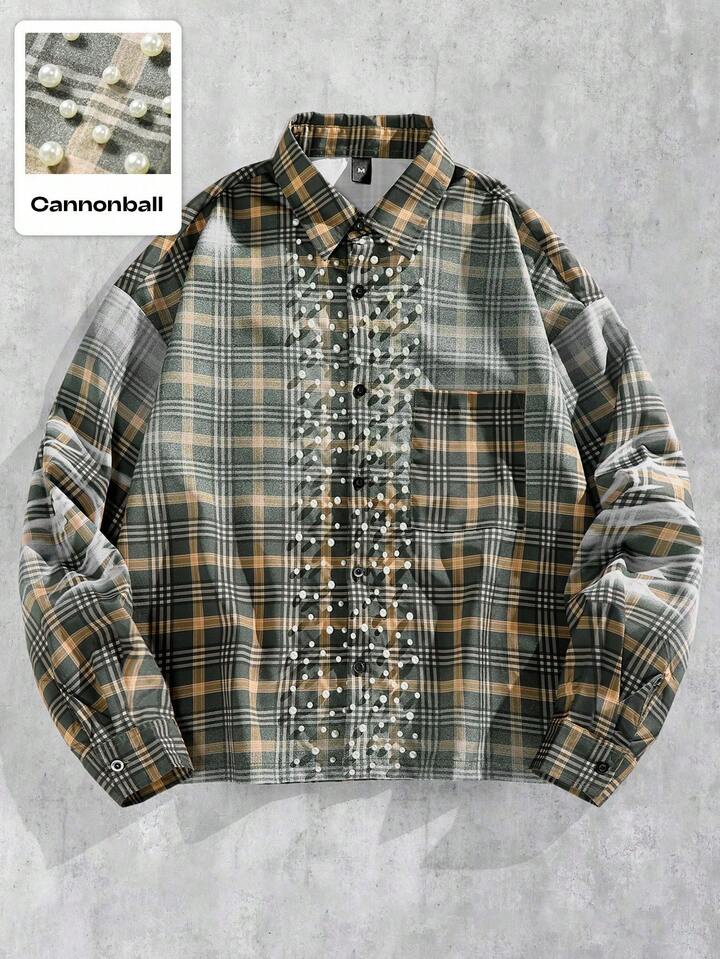 Casual Men's Zebra Plaid Print Long Sleeve Shirt, Suitable For Autumn/Winter
