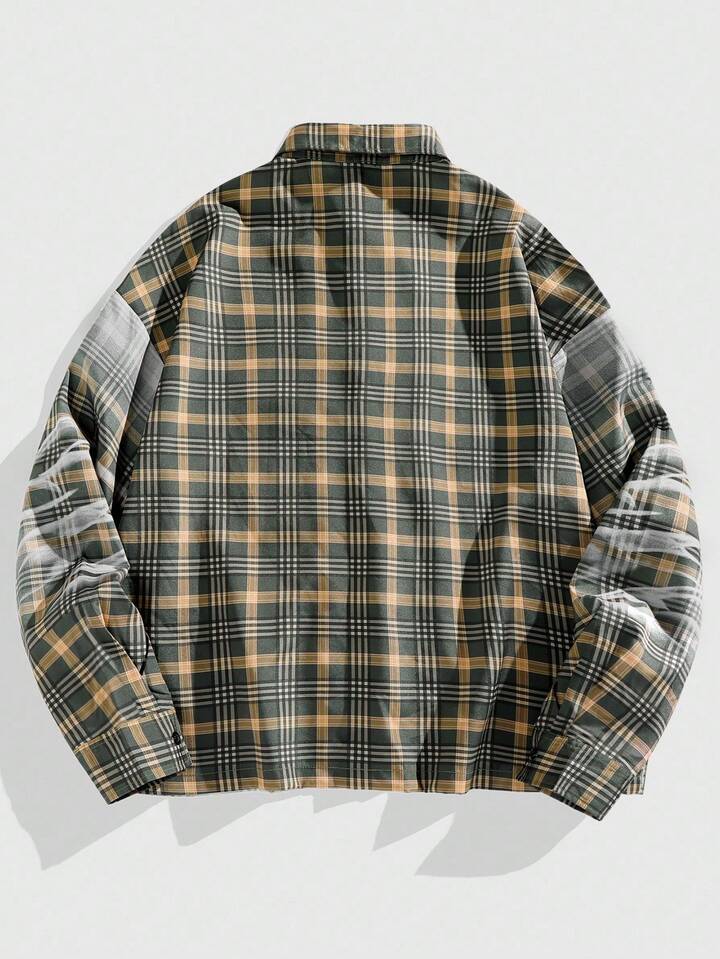 Casual Men's Zebra Plaid Print Long Sleeve Shirt, Suitable For Autumn/Winter