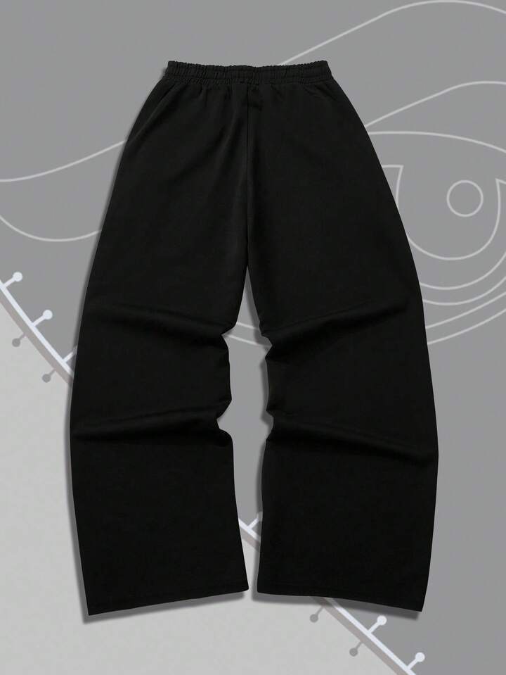 Black Jack X ROMWE Men Cartoon Figure Graphic Rhinestone Print Straight Leg Sweatpants