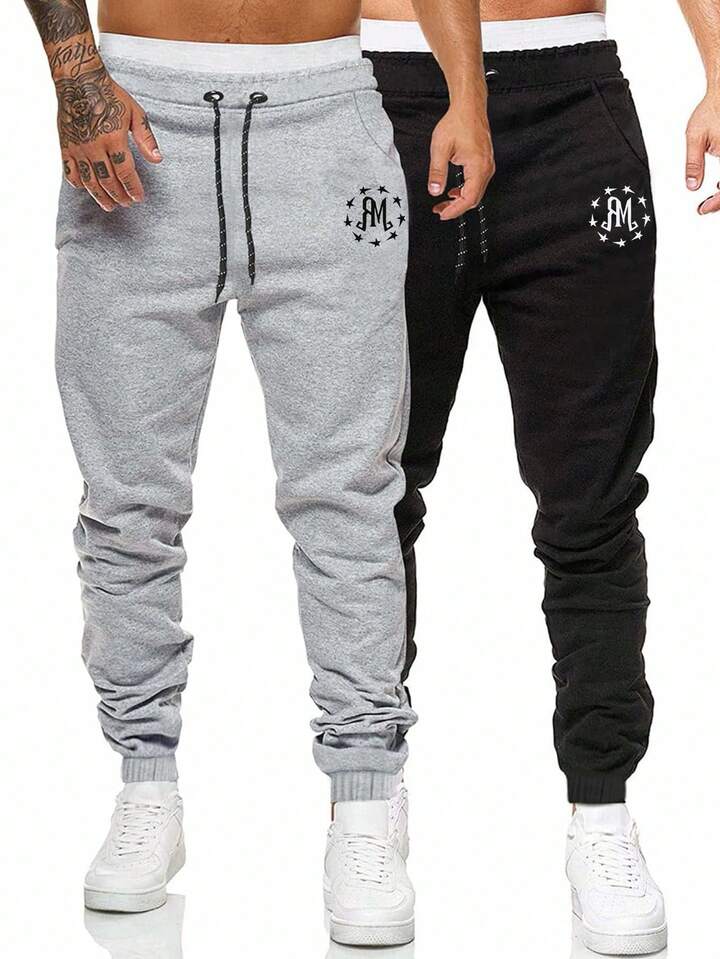 Prep Men's Letter Print Drawstring Waist Jogger Pants