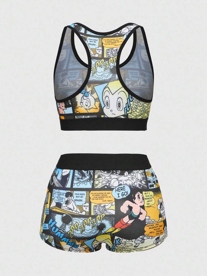 Astro Boy X ROMWE Pop Art Print Wireless Racerback Sports Bra & Boxy Panty Set