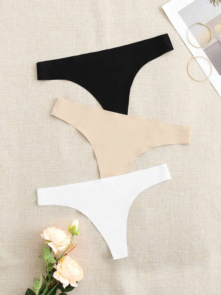 3pcs Solid Sexy Sports Thong