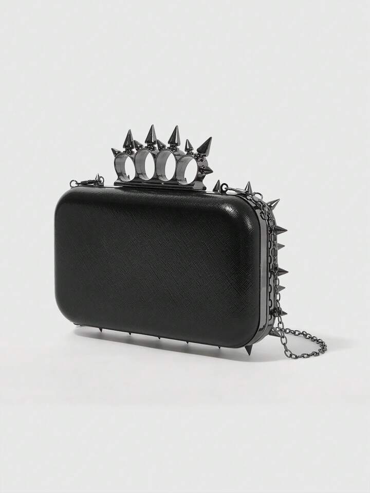 Goth Women Evening Clutch Bag, Simple Solid Color With Rivet Decor, Fashion