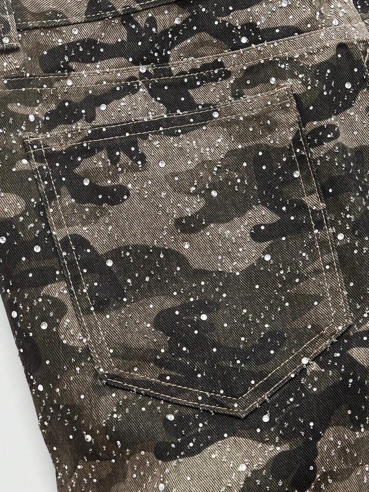 Street Life Men's Sparkling Diamond Layered Flare Camouflage Jeans 2 Street Life Men's Sparkling Diamond Layered Flare Camouflage Jeans