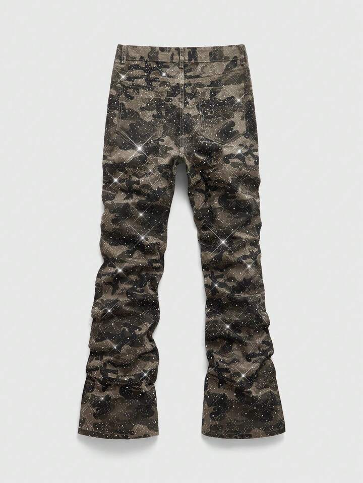 Street Life Men's Sparkling Diamond Layered Flare Camouflage Jeans 3 Street Life Men's Sparkling Diamond Layered Flare Camouflage Jeans