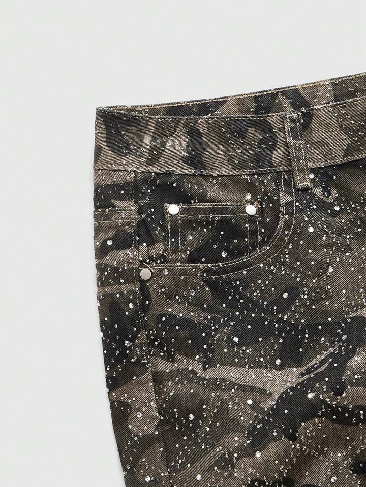 Street Life Men's Sparkling Diamond Layered Flare Camouflage Jeans 4 Street Life Men's Sparkling Diamond Layered Flare Camouflage Jeans