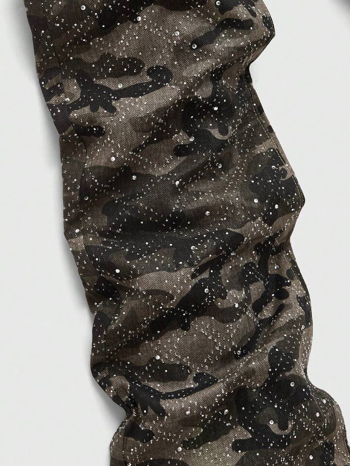 Street Life Men's Sparkling Diamond Layered Flare Camouflage Jeans 5 Street Life Men's Sparkling Diamond Layered Flare Camouflage Jeans