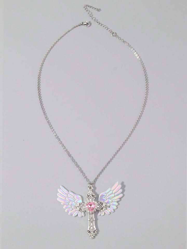 1pc Gothic Luxury Cross Pendant Necklace With Rhinestones, Holiday Party Gift, Halloween