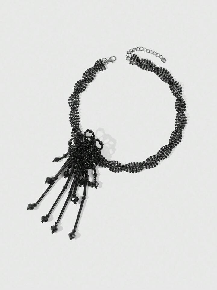 Goth 1 Piece Of Lady's Chic Dark Feng Shui Crystal Flower Tassel Necklace