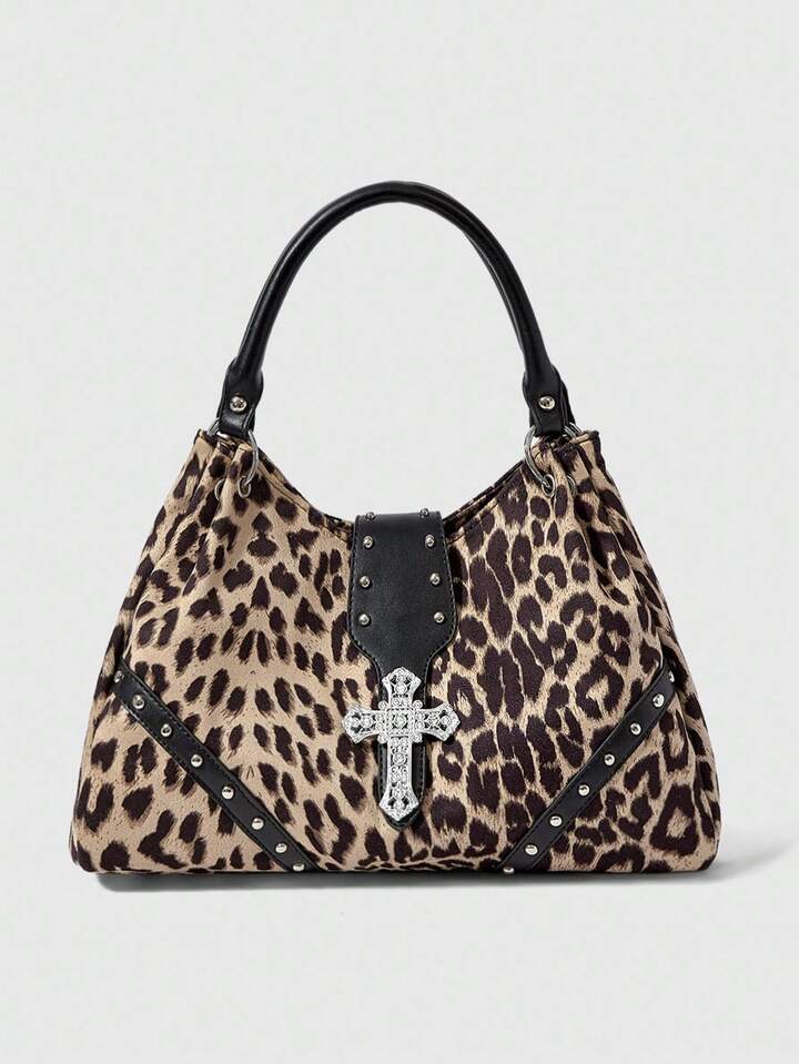 Grunge Punk Fashionable Leopard Print Casual Large Capacity Tote Shoulder Bag For Women, New Fall Winter Cheetah Print Purse For Women , Leopard Cheetah Print
