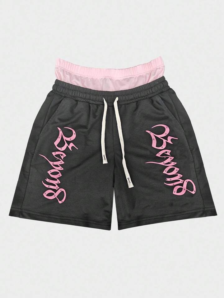 Street Life Men's Black Glitter Letter Print Brand Casual Shorts