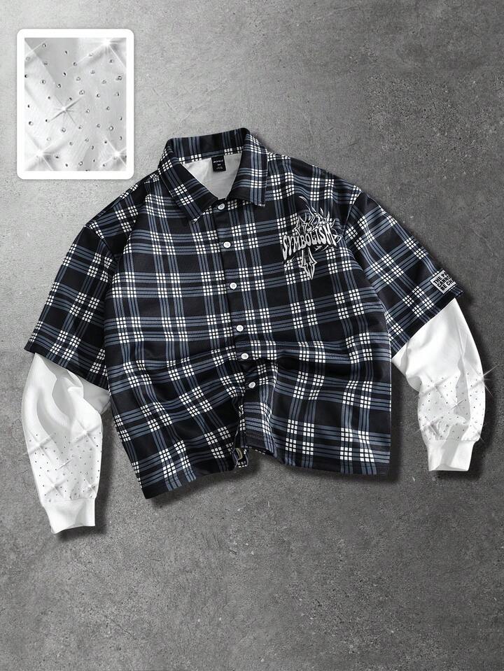 Men's Casual Street American English Print Plaid Long Sleeve Shirt, Spring & Autumn 2 Men's Casual Street American English Print Plaid Long Sleeve Shirt, Spring & Autumn