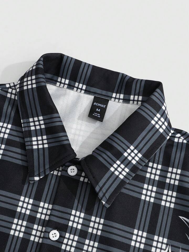 Men's Casual Street American English Print Plaid Long Sleeve Shirt, Spring & Autumn 3 Men's Casual Street American English Print Plaid Long Sleeve Shirt, Spring & Autumn