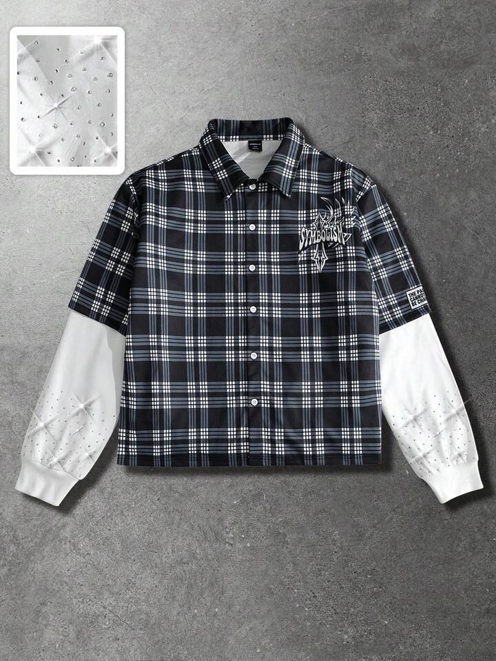 Men's Casual Street American English Print Plaid Long Sleeve Shirt, Spring & Autumn 7 Men's Casual Street American English Print Plaid Long Sleeve Shirt, Spring & Autumn