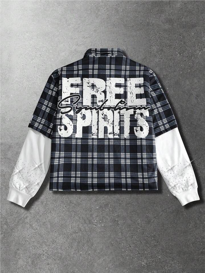 Men's Casual Street American English Print Plaid Long Sleeve Shirt, Spring & Autumn 8 Men's Casual Street American English Print Plaid Long Sleeve Shirt, Spring & Autumn