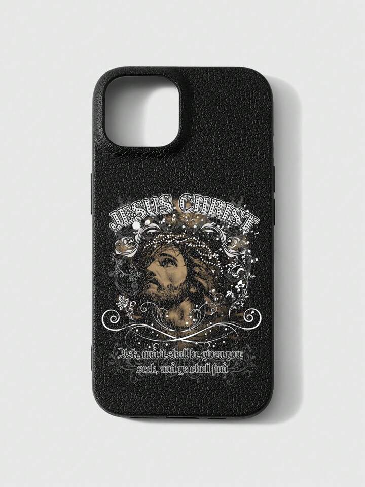 1pc Jesus Christ Pattern Faux Leather TPU Gothic Phone Case