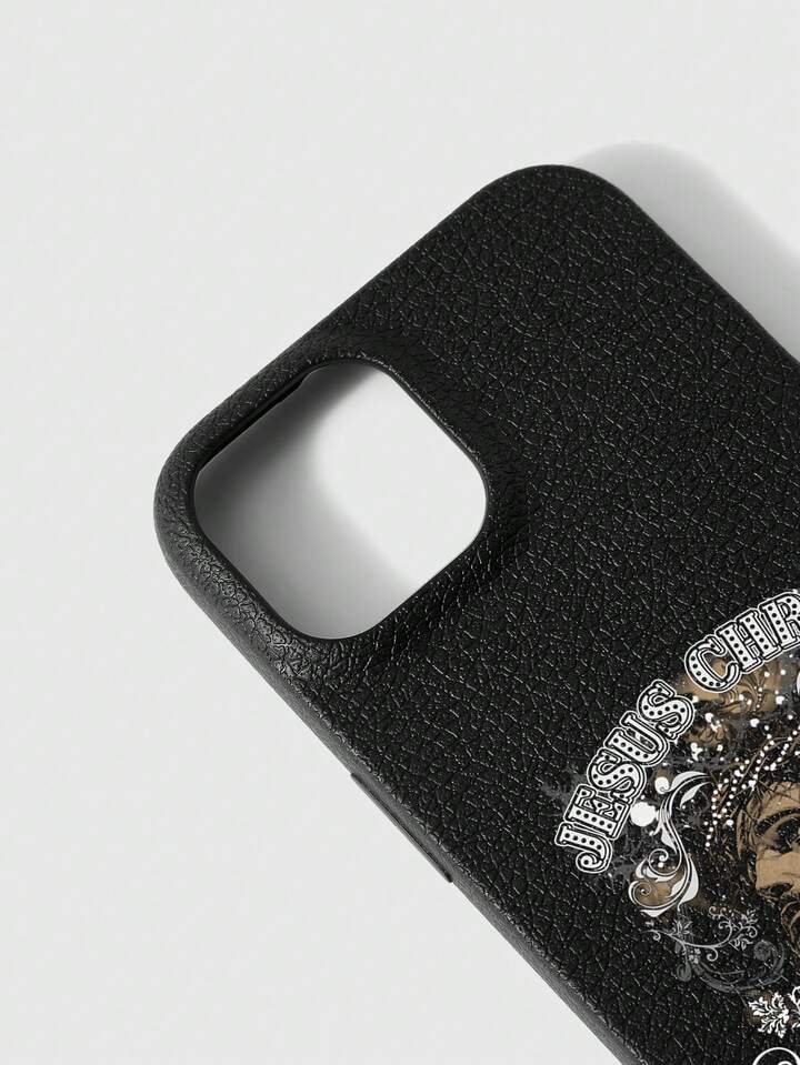 1pc Jesus Christ Pattern Faux Leather TPU Gothic Phone Case