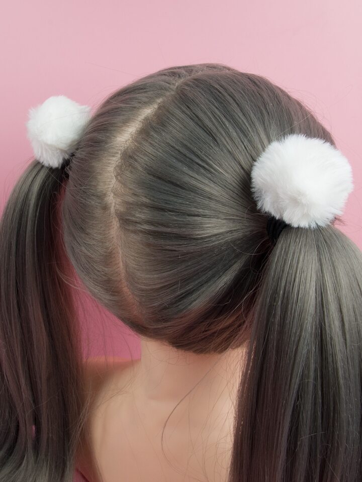 Kawaii 2pcs Pom Pom Decor Hair Tie Cute Ponytail Holders Hair Elastics Hair Rubber Bands Scrunchies Hair Rope Elastic Hair Tie