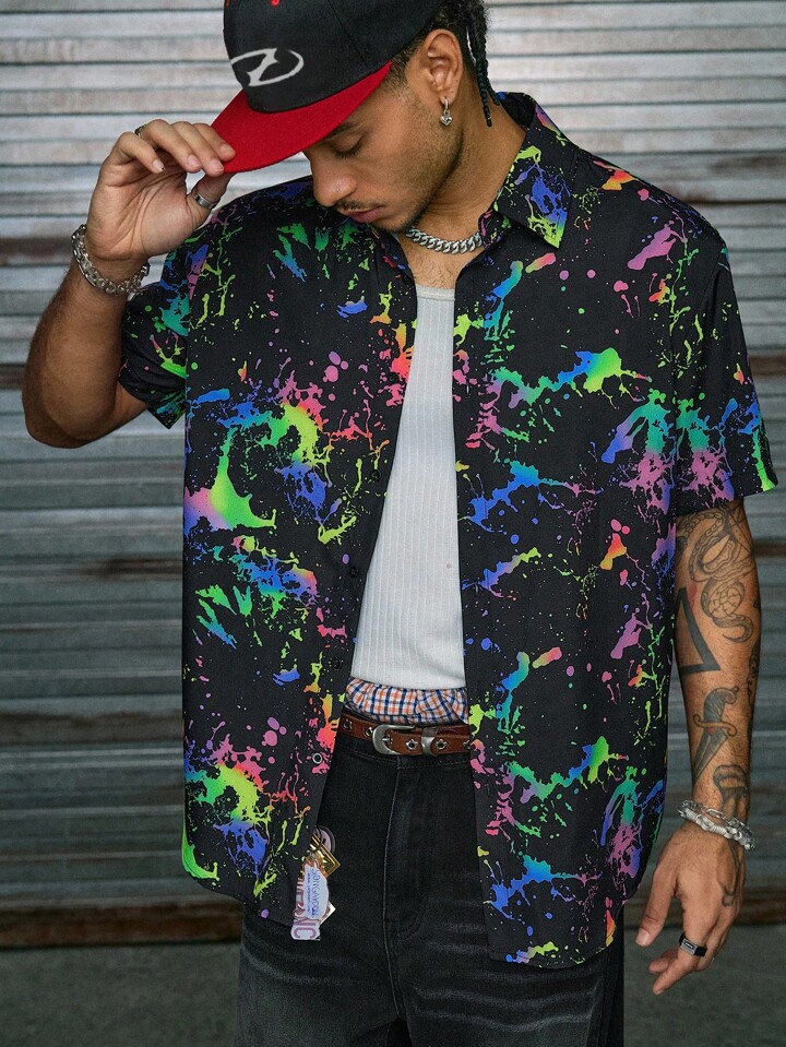 Guys Reflective Splash Ink Print Shirt
